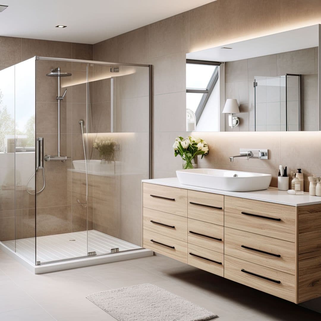 Helles Bad mit großer verglasten Dusche