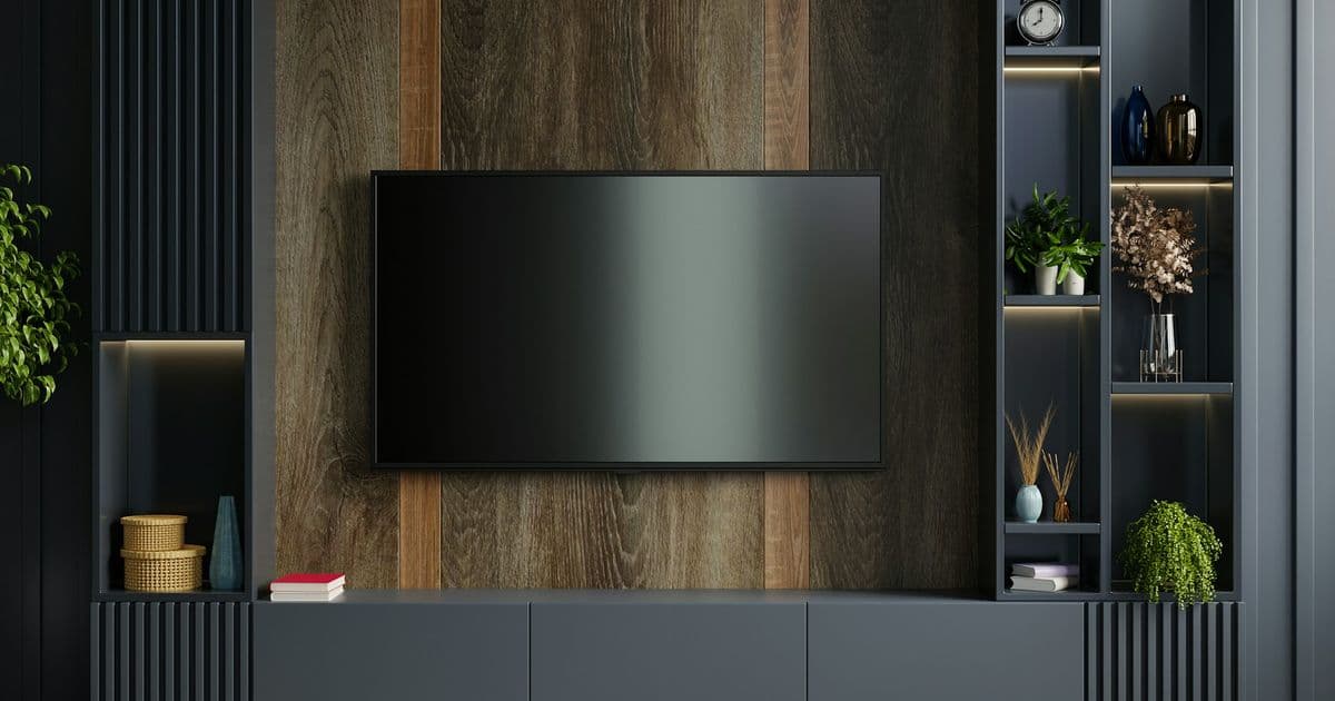 Wohnwand in Antrazith und Holz