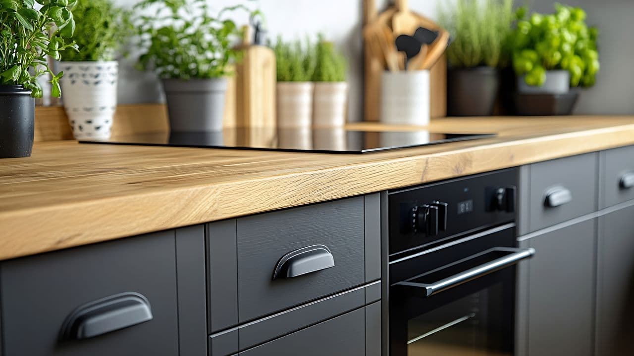 Arbeistplatte in hellem Holz